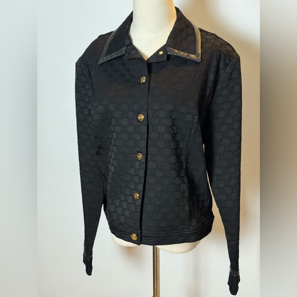 St. John Black Logo Textured Denim Jacket Size L - Picture 4 of 12